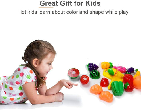 Cutting Fruits Vegetables Set, 16 Pack Play Kitchen Plastic Cutting Food for Kids Pretend Play Kitchen Toys Educational Food Toys for Children Gir...