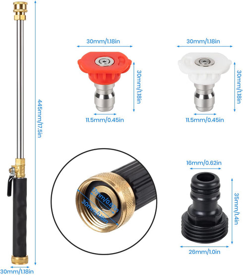 High-Pressure Jet Nozzle Power Washer for Garden Hose, High Pressure Hose Nozzle, Sprayer with 2 Metal Nozzles, Washer Wand Watering Sprayer for C...