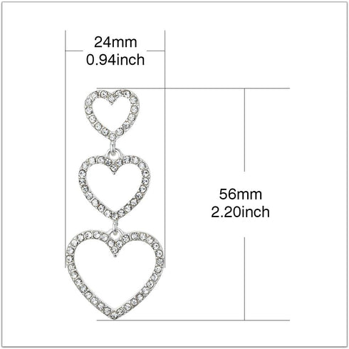 RareLove Bling CZ Crystal Interlocking Three Heart Hollow Dangle Stud Piercing Earrings For Women Silver Plated Alloy Valentines Gift For Her...