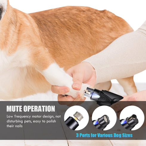 Dog Nail Grinder with LED Light, 2 Speeds Pet Dog Cat Nail Trimmers and Nail Clippers Set Low-Noise Rechargeable Pet Nail Grinder with 2 Grinding ...