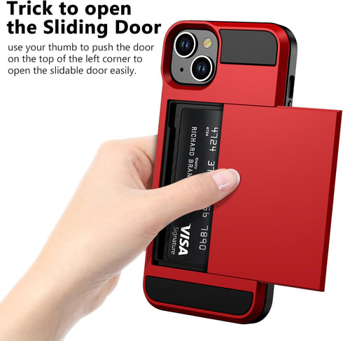 Vofolen for iPhone 14 Case Wallet Credit Card Holder ID Slot Sliding Door Hidden Pocket Men Women Anti-Scratch Dual Layer Hybrid Bumper Armor Prot...