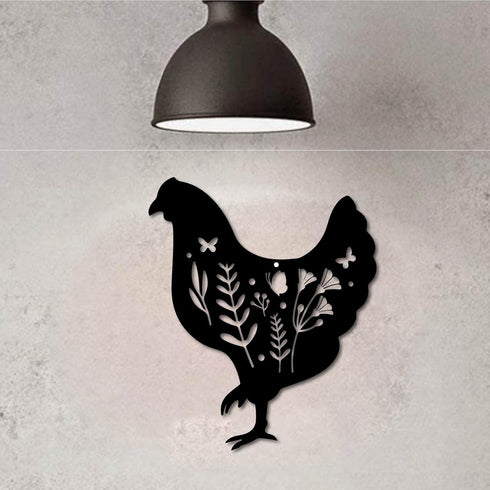 CREATCABIN Metal Chicken Wall Art Rooster Iron Wall Decor Wall Hanging Silhouette Sculpture Farmhouse Sign for Indoor Outdoor Home Living room Kit...