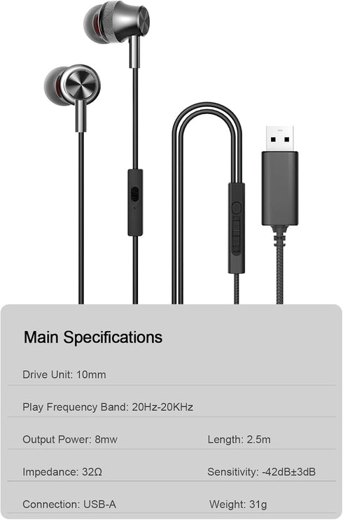 USB Headphone for PC with Mic,USB Headset with Microphone Mute Function&Volume Control with Heavy Stereo for Office Live Broadcast YouTube Video S...
