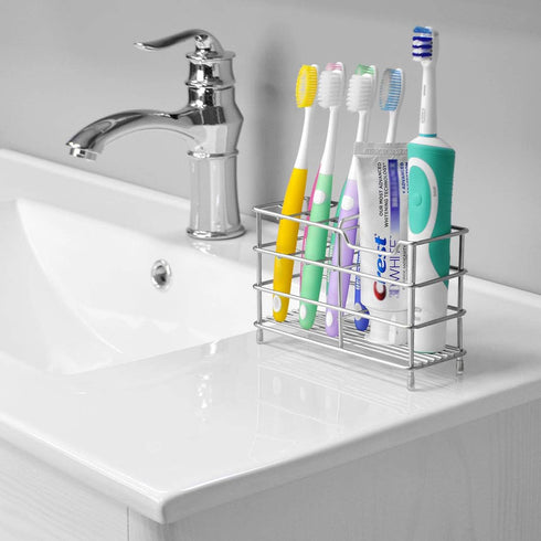 Linkidea Stainless Steel Toothbrush Holder Stand for Shower, Bathroom, Wallmount/Countertop 7 Slot Organizer Compatible with Colgate Extra Clean, ...