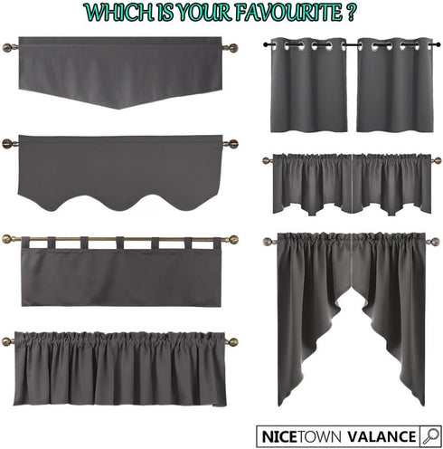 NICETOWN Burgundy Red Blackout Valances, Thermal Insulated Elegant W52 x L18 Scalloped Rod Pocket Curtains Small Window Treatment Tiers Home Decor...