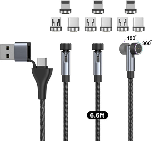 N. NETDOT Magnetic Charging Cable,6in1 Gen12 (6.6ft/3 Pack Black) 18W Fast Charging Magnetic Phone Charger,USB-A and USB-C Magnetic Charger for US...