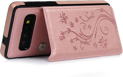 Compatible with Galaxy S10 Case Wallet, Case with Card Holder Embossed Butterfly Slim Folio Leather Cover Shockproof Kickstand with Credit Card Sl...