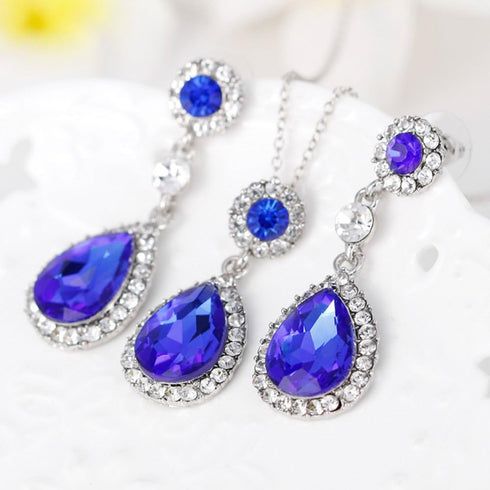 3 PCS Jewelry Set for Women Crystal Pendant Necklace Earring Ring...