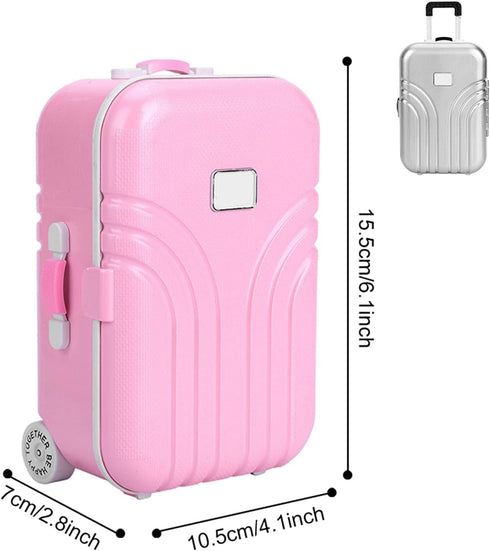 Baby Suitcase Toy Cute Plastic Dolls Travel Suitcase Mini Size Trolley Case Carry On Luggage Simulation Rolling Suitcase Toy()...