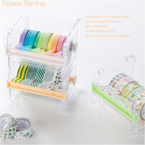 2 Pack Transparent Visible Desktop Washi Masking Tape Dispenser, Multi Tape Cutter,Roll Tape Holder, DIY Sticker Roll Tape Cutter Holder Storage (...