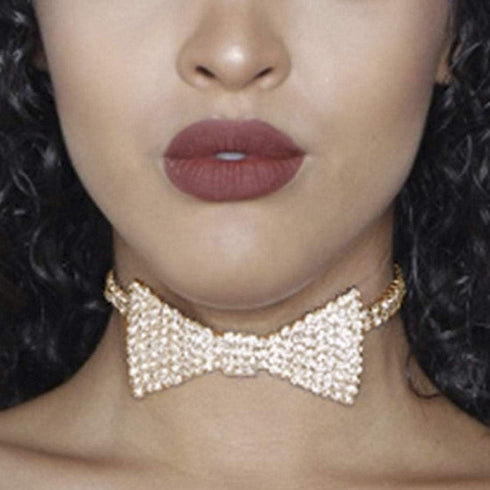 Sethexy Sparkly Rhinestone Choker Glitter Bowtie Necklace Bowknot Tennis Chain Party Nightclub Wedding Costume Jewelry for Women...