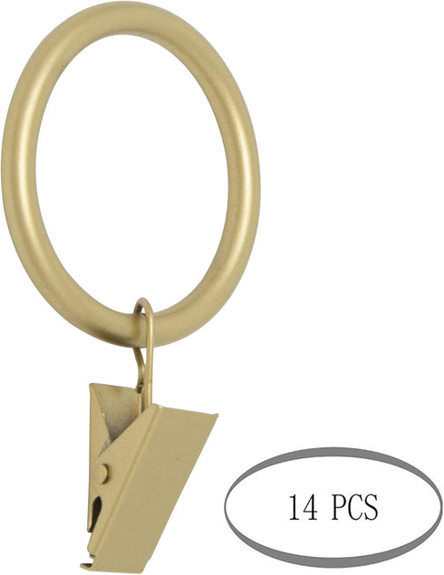 Meriville Drapery Curtain Rings with Clip - 1.5-Inch Inner Diameter, Fits Up to 1 1/4-Inch Rod, Set of 14, Royal Gold Finish...