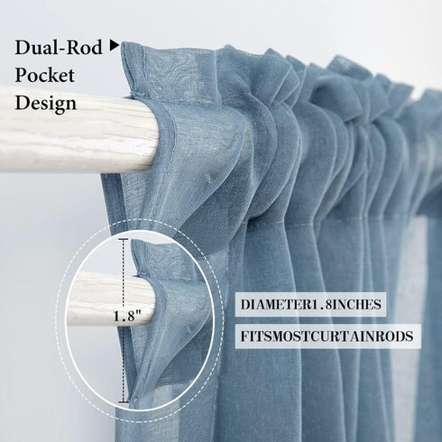 MIULEE Dusty Blue Linen Textured Sheer Curtains 84 Inches Long 2 Panels for Bedroom Living Room, Semi Transparent Farmhouse Light Blue Window Net ...