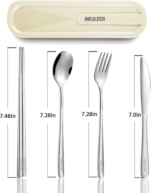 INKULEERTravel cutlery set, 18/8 stainless steel cutlery, Reusable utensils set with case, Portable Silverware Lunch Box for Camping and Office (S...