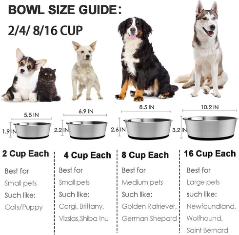 5mm Thick Stainless Steel Dog Bowls, Non-Slip with Silicone Base Cat Dishes, 4 Cups Food Grade BPA Free, Less Sliding, Premium Water and Food Pat ...
