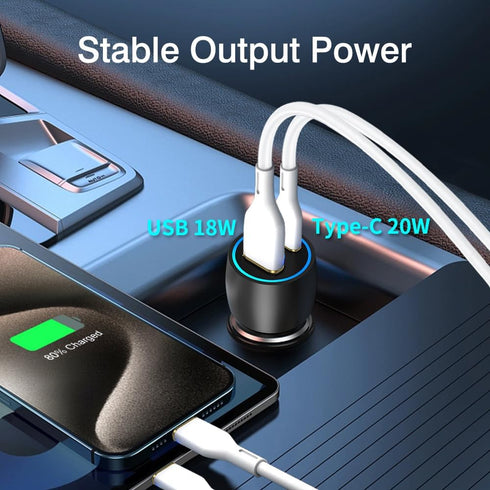 USB C Car Charger,Aluminum alloy Car Charger USB C Fast Charging, USB 20W & PD 18W Dual Port Car Charger Compatible with iPhone 15 Pro Max 14 13 i...