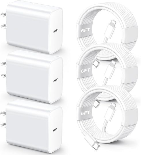 for iPhone Fast Charger?MFi Certified? 3 Pack 20W PD USB C Wall Charger Adapter with 6FT USB C to ightning Cord Fast Charging Cable Compatible wit...