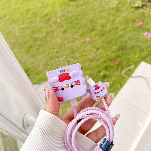 Cute Cartoon Charger Protector Case - Compatible for iPhone 18W 20W USB-C Power Adapter and Lightning Cable (15)......
