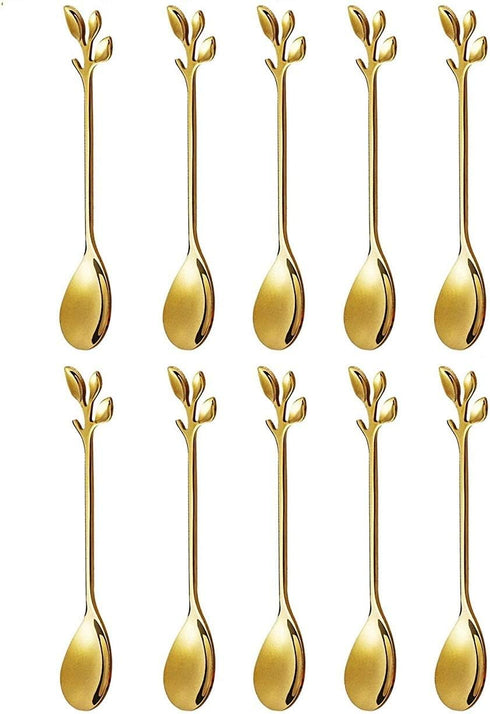 Stainless Steel Leaf Coffee Spoon, SZBAIDEKJ 10 Pcs Creative Tableware Dessert Spoons, Stirring, Mixing, Sugar, Stir, Ice Cream Teaspoon Set...