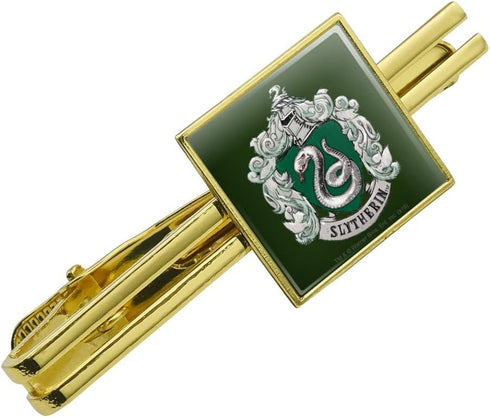 Harry Potter Slytherin Painted Crest Square Tie Bar Clip Clasp Tack Gold Color...