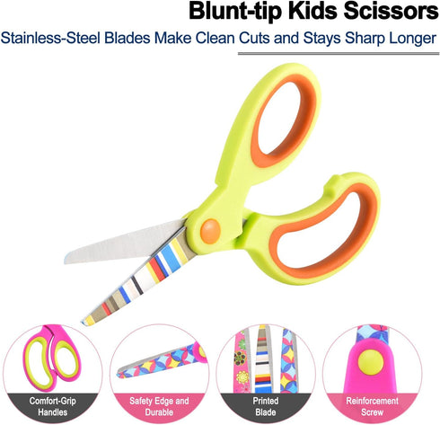 Kids Scissors Set of 3 pack, Safety Children Scissors, Small Craft Scissors with Blunt-Tip Floral Print Blade and Soft Grip, Great for DIY, Arts, ...