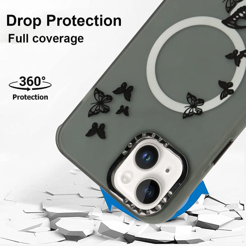 Compatible iPhone 13 6.1 "2021 Black Butterflies Magnetic Phone Case,Soft TPU Bumper Translucent Magnetic Matte Phone Case Cute Butterfly Print Pa...