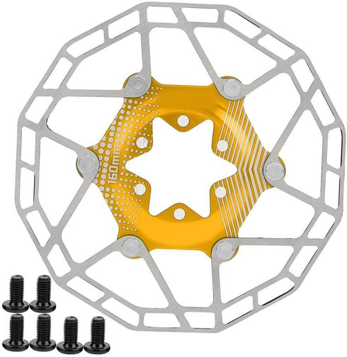 Bike 160mm 6 Bolt Disc Rotor Brake, Bike Ultralight Floating Rotor Brake Disc Pad For Mountain Road Bicycle(Gold) Riding racks and storage...