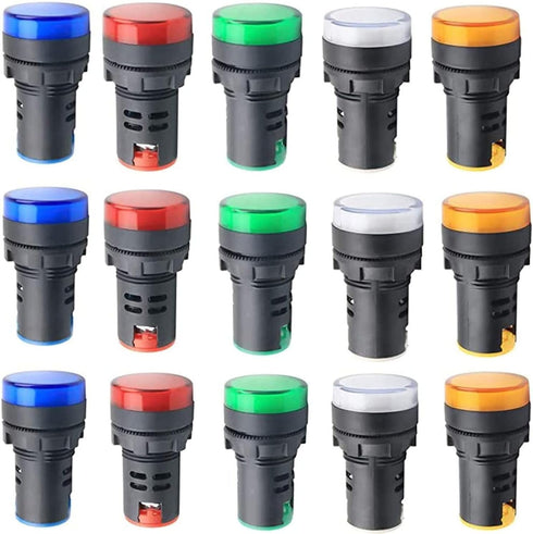 220V 20mA Energy Saving LED Indicator Light Installation Hole Size 22mm (7/8 inch) White Blue red Green yellow15pcs...