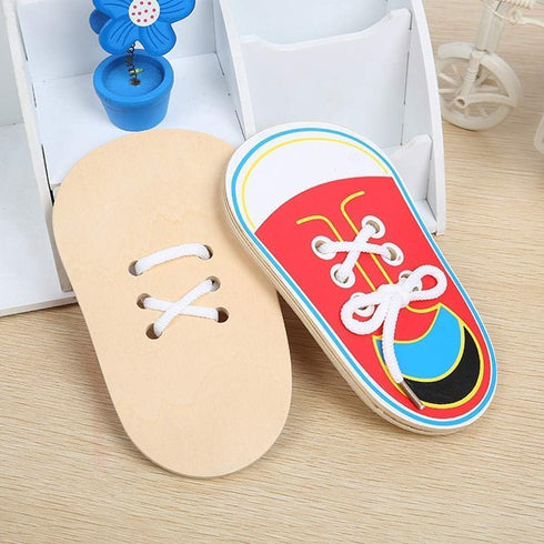 Red Wooden Learn to Tie Your Own Shoes Threading Lacing Shoes Training Early Learning Kits for Kids | Threading Lacing Shoes Training Board Kids E...