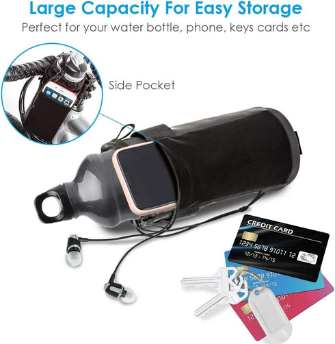 WOTOW Bike Insulated Water Bottle Holder Bag, Bicycle Drink Cup Holder, Handlebar Frame Strap-On No Screws Water Bottle Cage, Cycling Phone Storag...