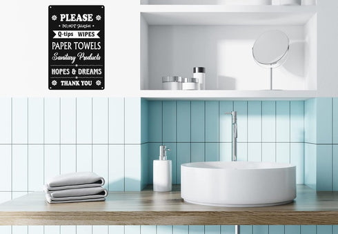 WhatSign Septic System Bathroom Signs 8"x12" Do Not Flush Q-tips Wipes Paper Towels Feminine Sanitary Products Signs Guest Bathroom Essentials Rul...