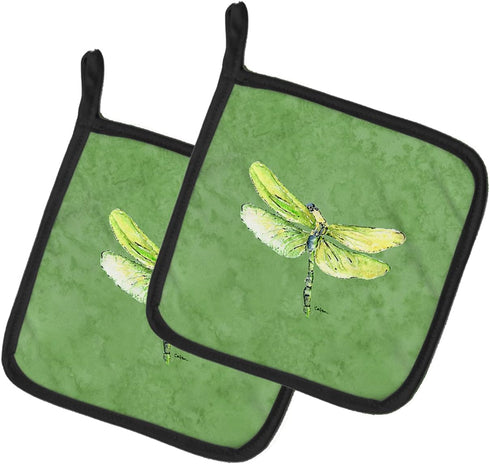 Caroline's Treasures 8864PTHD Dragonfly on Avacado Pair of Pot Holders Kitchen Heat Resistant Pot Holders Sets Oven Hot Pads for Cooking Baking BB...