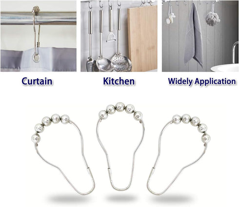 Shower Curtain Hooks Rings for Bathroom, 12PCS Chrome Stainless Steel Rust Resistant Shower Rings for Curtains Kitchen Utensils Bathroom Decoratio...