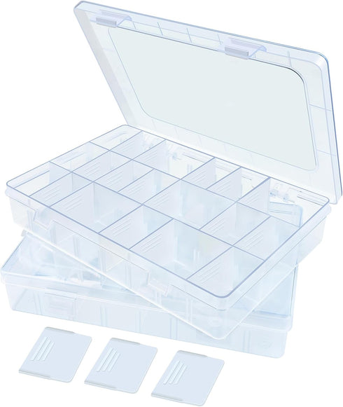2Pack 24 Grids Craft Organizers and Storage Bead Organizer Tackle Box Organizer with Adjustable Divider, Plastic, Clear...