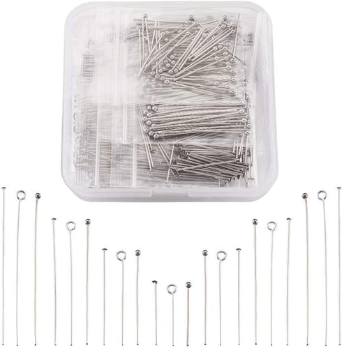 Fashewelry 720pcs Stainless Steel Open Eye Pins Flat Headpins Round Ball Point Head Pins 20-50mm Metal Wire Pins 4 Sizes for Jewelry Craft Making ...