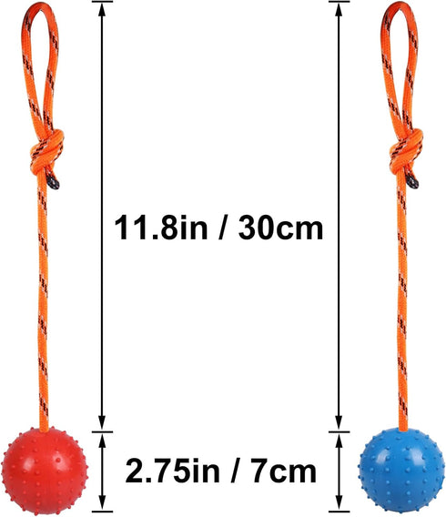 2 Pack Dog Ball, K9 Ball, Solid Rubber Ball on Rope for Reward, Fetch, Play(Blue and Red)...