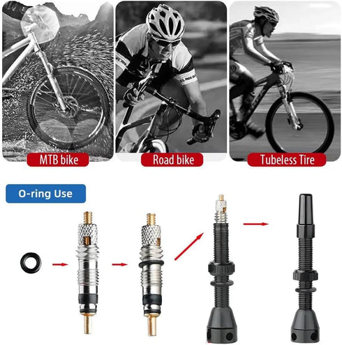 2pcs 44mm Presta Tubeless Valve Stem Aluminum Alloy Tubeless Valves with Presta Valve Core Remover Tool and Valve Stem Caps for Tubeless Tires Roa...