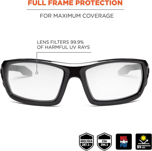 Ergodyne Skullerz Thor Safety Glasses - Black Frame, Clear Lens...
