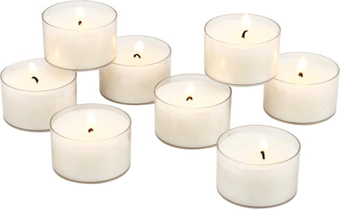 Stonebriar 48 Count White Unscented Smokeless Long Burning Clear Cup Tea Light Candles with 8 Hour Burn Time...