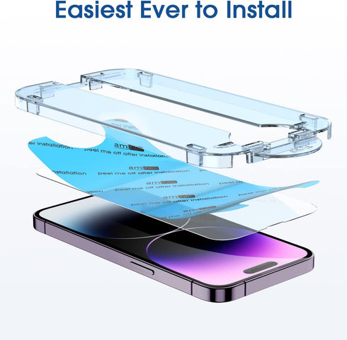 amFilm OneTouch Glass Screen Protector for iPhone 14 Pro 6.1 Inch 2022 with Camera Lens Protector, Easiest Installation, Dynamic Island Compatible...