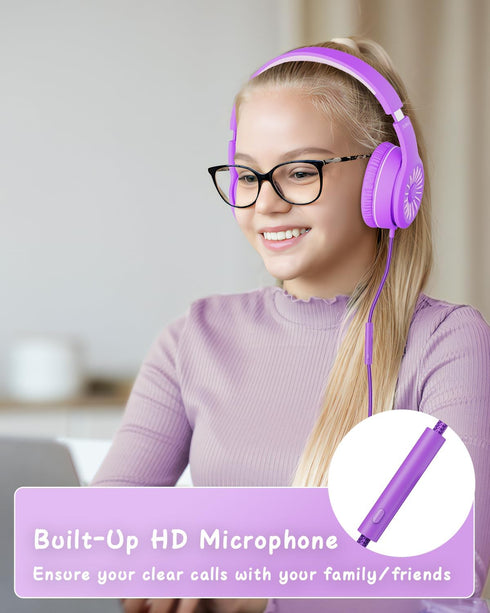 Wired Headphones with Microphone, K16 On-Ear Headphones for Kids with 3.5MM Jack, Foldable Stereo Bass Headphones for Teens School Amazon Kindle, ...