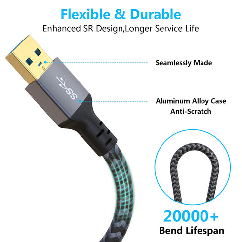 USB Extension Cable 20 ft, Long USB Extension Cable USB Extender Nylon Braided USB 3.0 Extension Cable for Webcam, Camera, Phone, Mouse, Keyboard,...