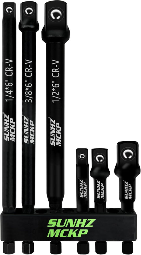 SUNHZMCKP 6-Piece Impact Grade Socket Adapter Set, 3" & 6" Extension Bit with Holder, 1/4-Inch Hex Shank Extension To 1/4", 3/8" and 1/2" Drive, A...