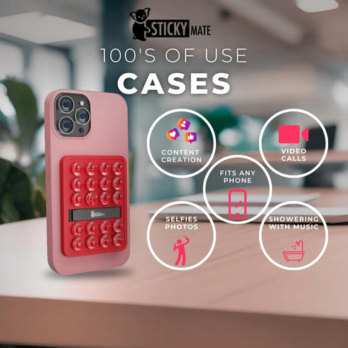Silicone Suction Phone Case with Kickstand Adhesive Mount, Glass Gym Mirror Back of Phone Sticky Grip Suction Holder, Compatible with iPhone and A...