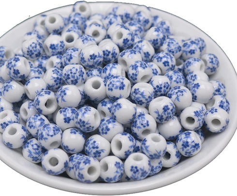 60Pcs 8mm Round Flower Ceramic Beads Handmade Porcelain Beads Spacer Beads Loose Beads String Beads for Bracelet Necklace Earrings Jewelry Making ...