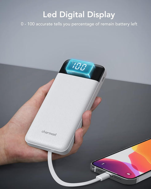 Portable Charger with Built in Cables, Portable Charger with Cords Wires Slim 10000mAh Travel Battery Pack 6 Outputs 3 Inputs 3A Fast Charging Pow...
