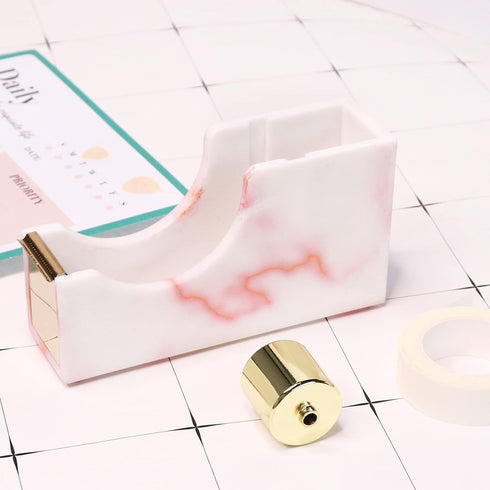 Tape Dispenser Acrylic Tape Dispenser Desk Marble Pink Cute Tape Dispenser for Desktop Accessories Office Supplies...