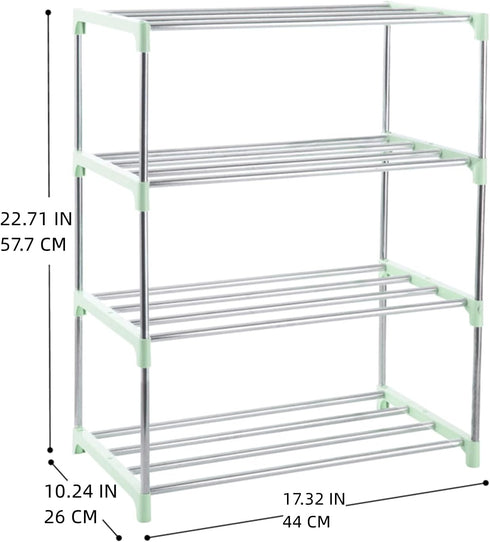 4-Tier Stackable Small Shoe Rack, Lightweight Shoe Shelf Storage Organizer for Entryway, Hallway and Closet (Green)...