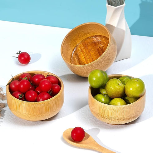 Natural Bamboo Bowls Pack of 3, Japanese Style Bowls, Household Healthy and Environmentally Friendly Salad Bowls, Soup Bowls, Ramen Bowls, Fruit B...