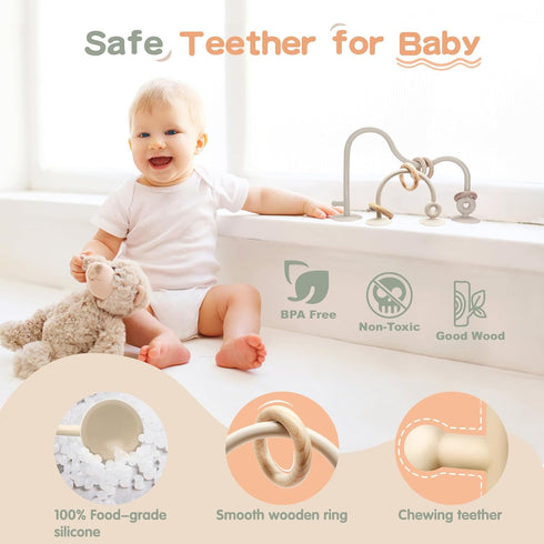 Baby Teething Toy, High Chair Suction Cup Toys for Infant Toddlers 0-6M, Food Grade Silicone Teether, Educational Parent-Child Baby Toys, Montesso...